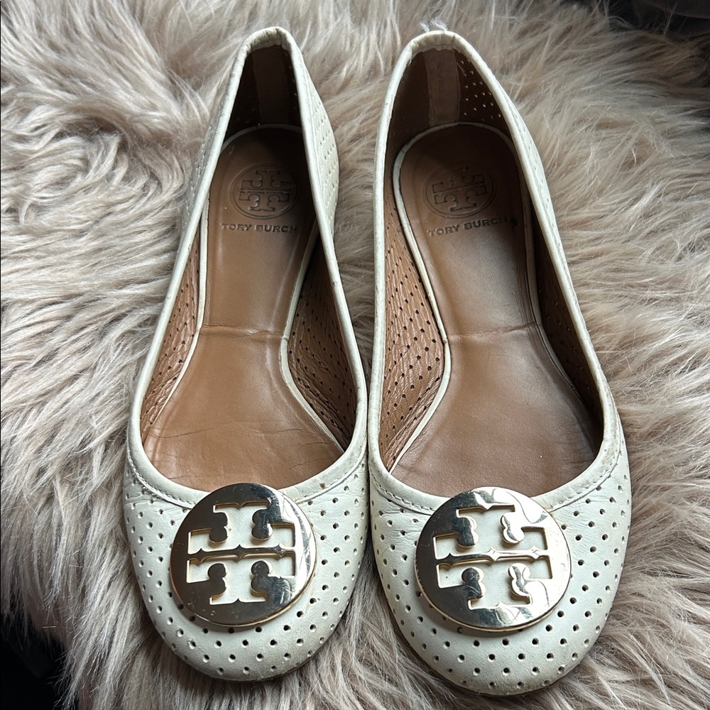 Tory Burch Ivory Perforated Loafers, Size 8